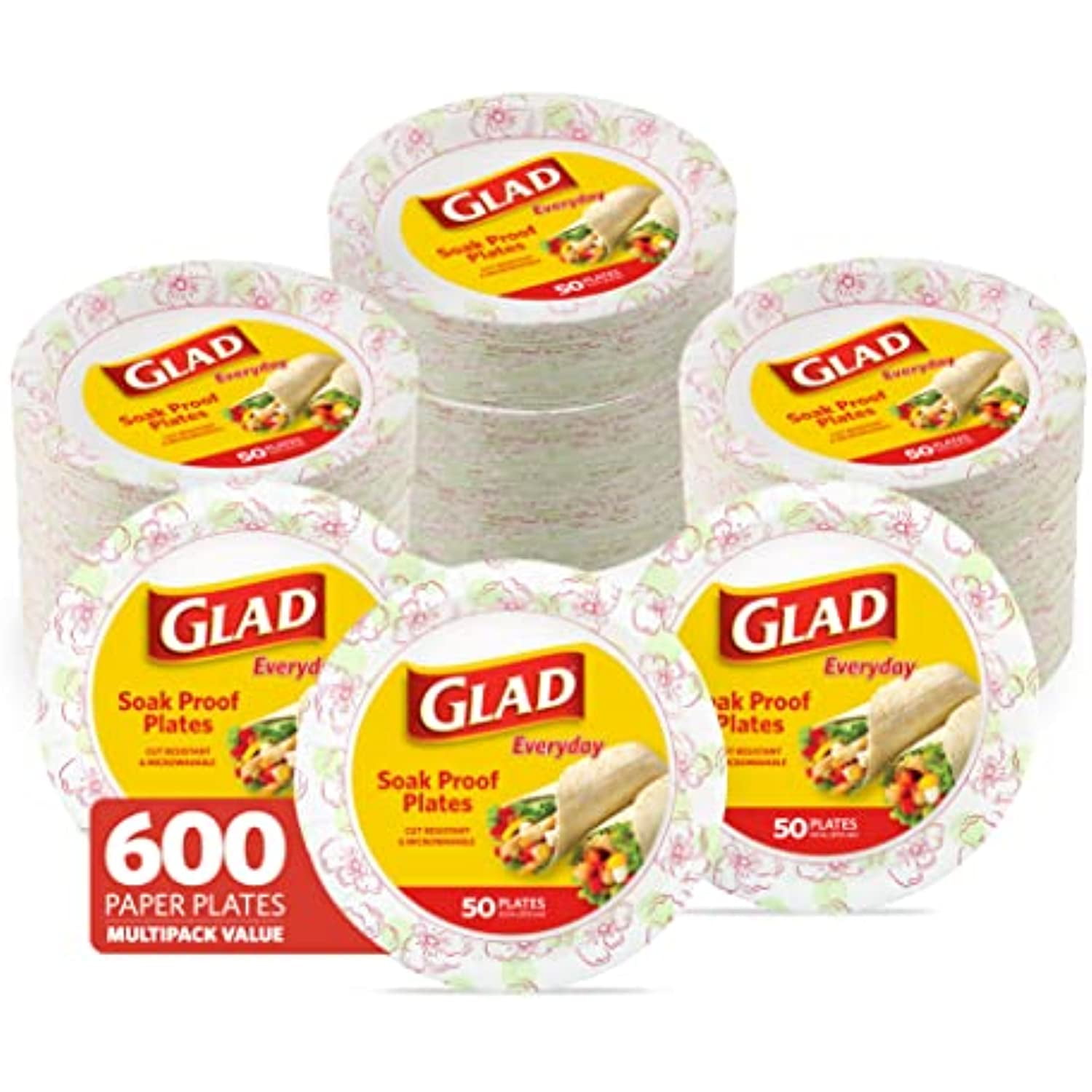 Glad Round Disposable Paper Plates For All Occasions Soak Proof, Cut