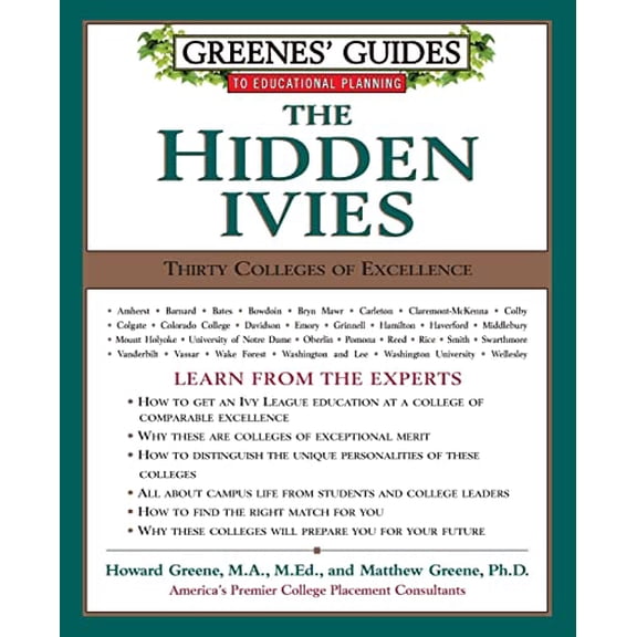 Pre-Owned Greenes' Guides to Educational Planning: The Hidden Ivies: Thirty Colleges of Excellence (Paperback) 0060953624 9780060953621