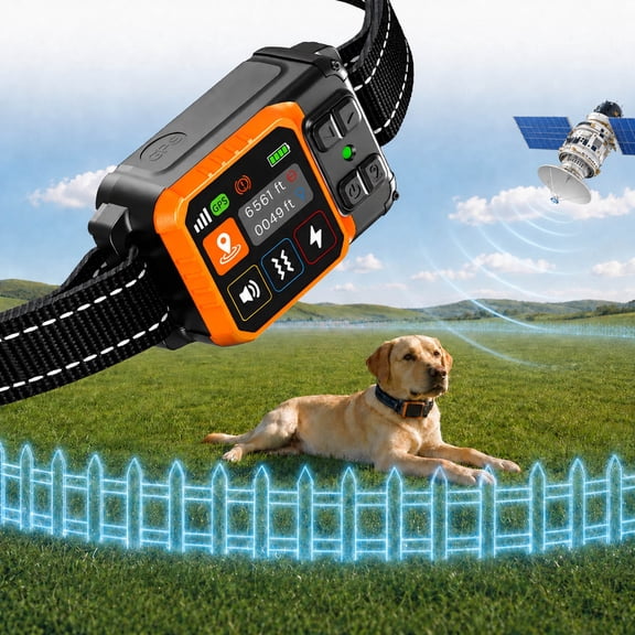 CICPAP GPS Wireless Dog Fence, Portable Custom and Circular Boundary System, 49-6500 FT Range, No Subscription, IP67 Waterproof Rechargeable Collar for 15-110 lb Dogs
