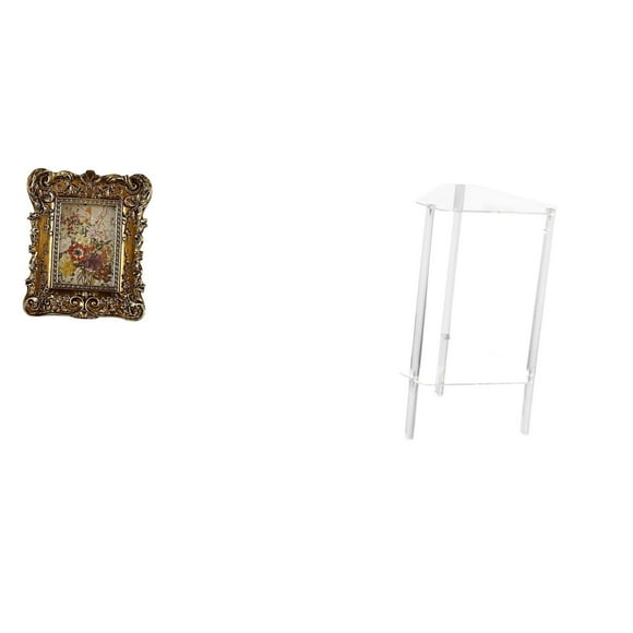 Luzkey Hand Carved Floral Photo Frame Picture Holder Tabletop Wall Mounted Antique Clear Acrylic Side Table NightStand Minimalist Furniture Modern Bedside Cabinet End Table for Office Dorm Home