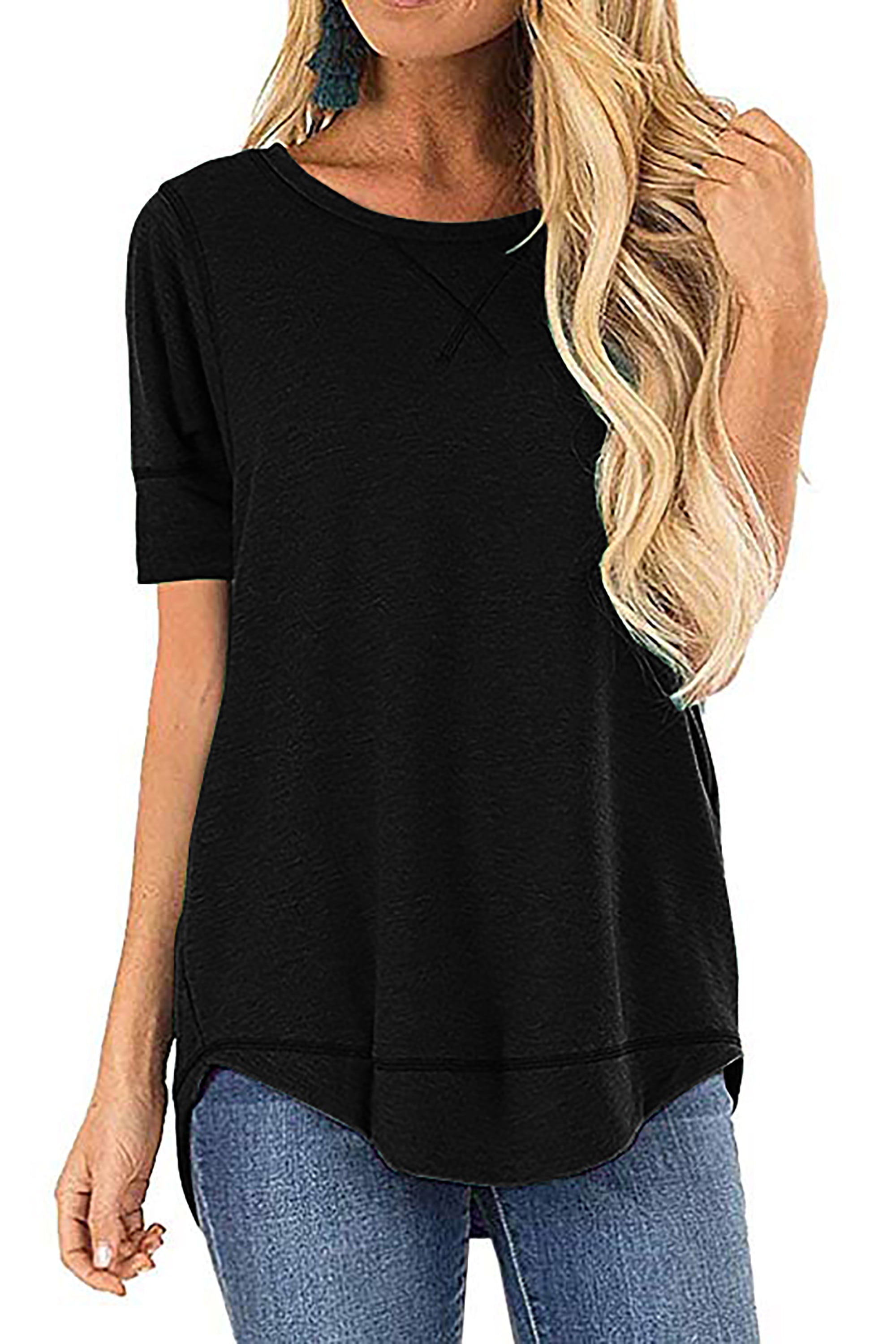Famulily Summer Womens Tshirts Casual Soft Simple Plain Cotton Short Sleeve Tops S-2XL