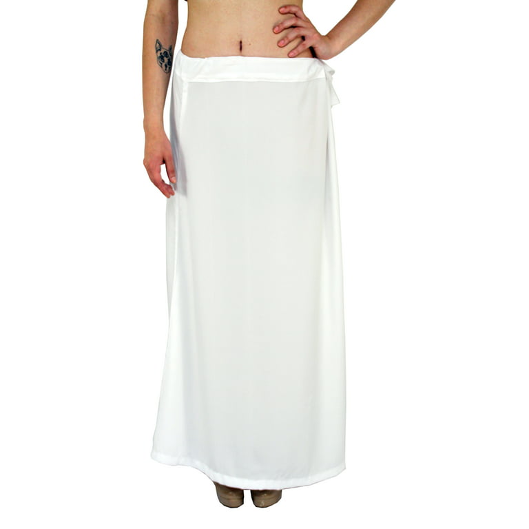Sari Petticoat Stitched Indian Saree Petticoat Adjustable Waist Sari Skirt  (White) 