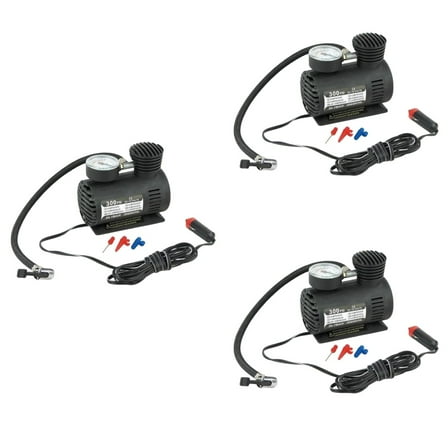 Hemoton 3pcs DC 12V 100W Air Compressor Pump Portable Electric Tire Inflator with Pressure Gauge (Black)