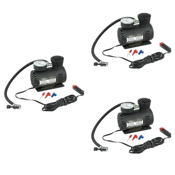 Hemoton 3pcs DC 12V 100W Air Compressor Pump Portable Electric Tire Inflator with Pressure Gauge (Black)