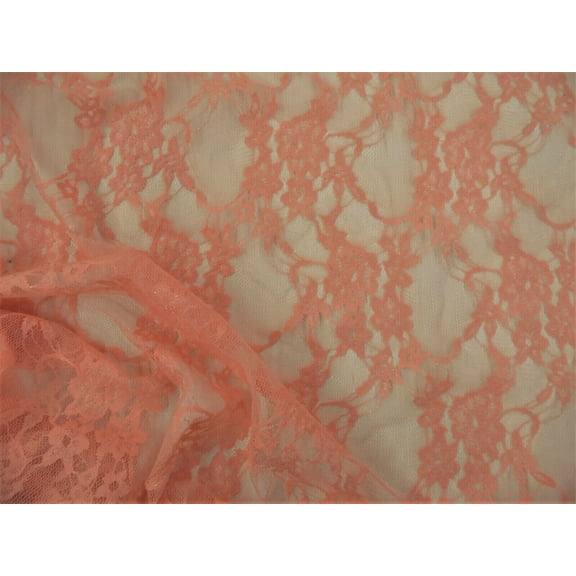 Stretch Lace Apparel Fabric Sheer Metallic Floral Lattice Peach QQ200
