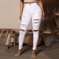 thumbnail image 2 of Luwomo Women's Casual Jeans Stretch Holes Leggings High Waist Straight Leg Long Trousers Relaxed Fit Denim Pants White,XL, 2 of 5