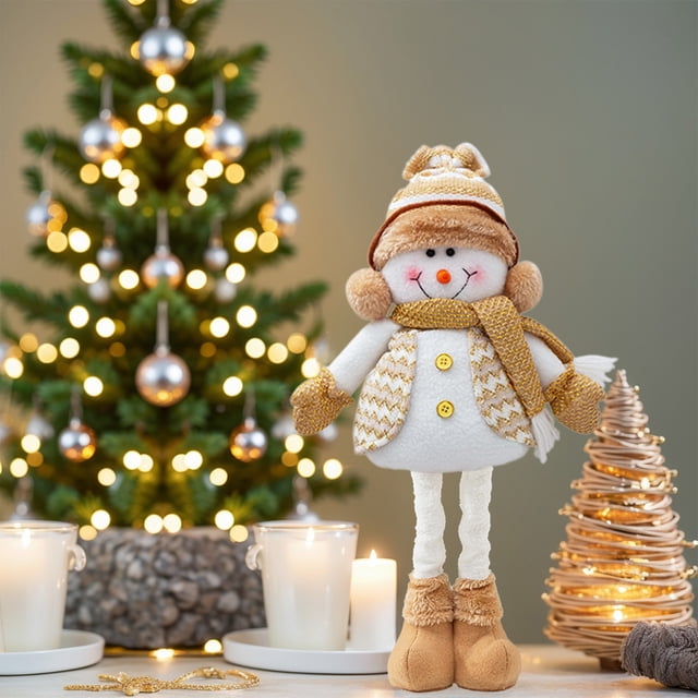 Navidad decoración snowman muñeca telescopica oso tejido jingle bells Santa ventana layout,Christmas Snowman Telescopic Doll Knitted Elks Santa Claus Window Scene Ornaments,acolchado estilo