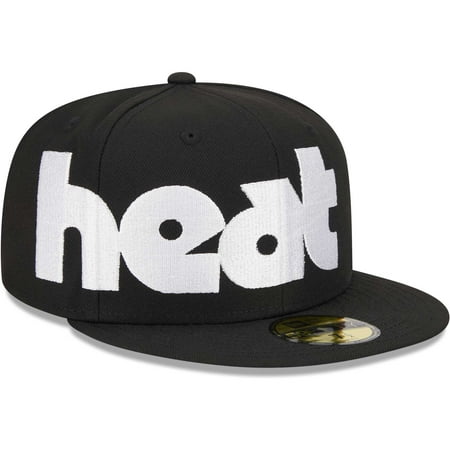 Men s New Era Black Miami Heat Checkerboard UV 59FIFTY Fitted Hat