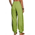 thumbnail image 4 of Women Solid Linen Jogger Pants Ruched Elastic Waist Cuffed Ankle Design Functional Pockets Comfortable Daily Casual Wear Trousers Army Green L, 4 of 4