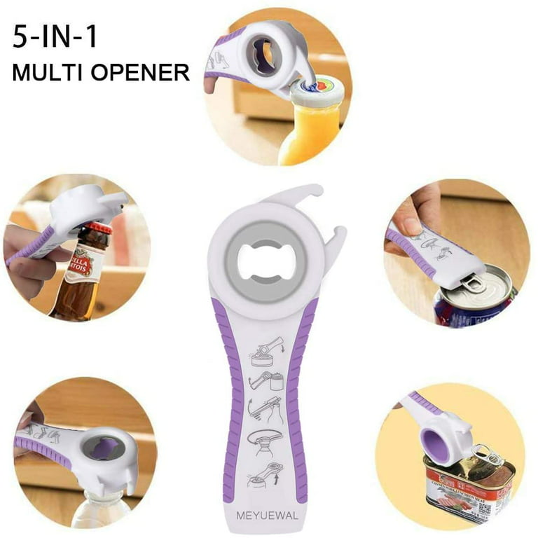 Jar Opener, 5 in 1 Multi Function Can Opener Bottle Opener Kit with  Silicone Handle Easy to Use for Children, Elderly and Arthritis Sufferers  (Blue) 