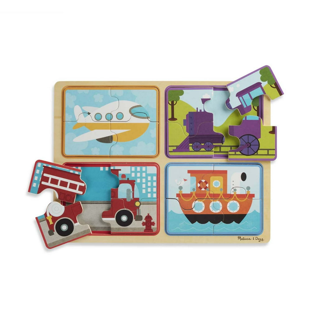 Melissa & Doug Natural Play Wooden Puzzle Ready, Set, Go (Four 4Piece
