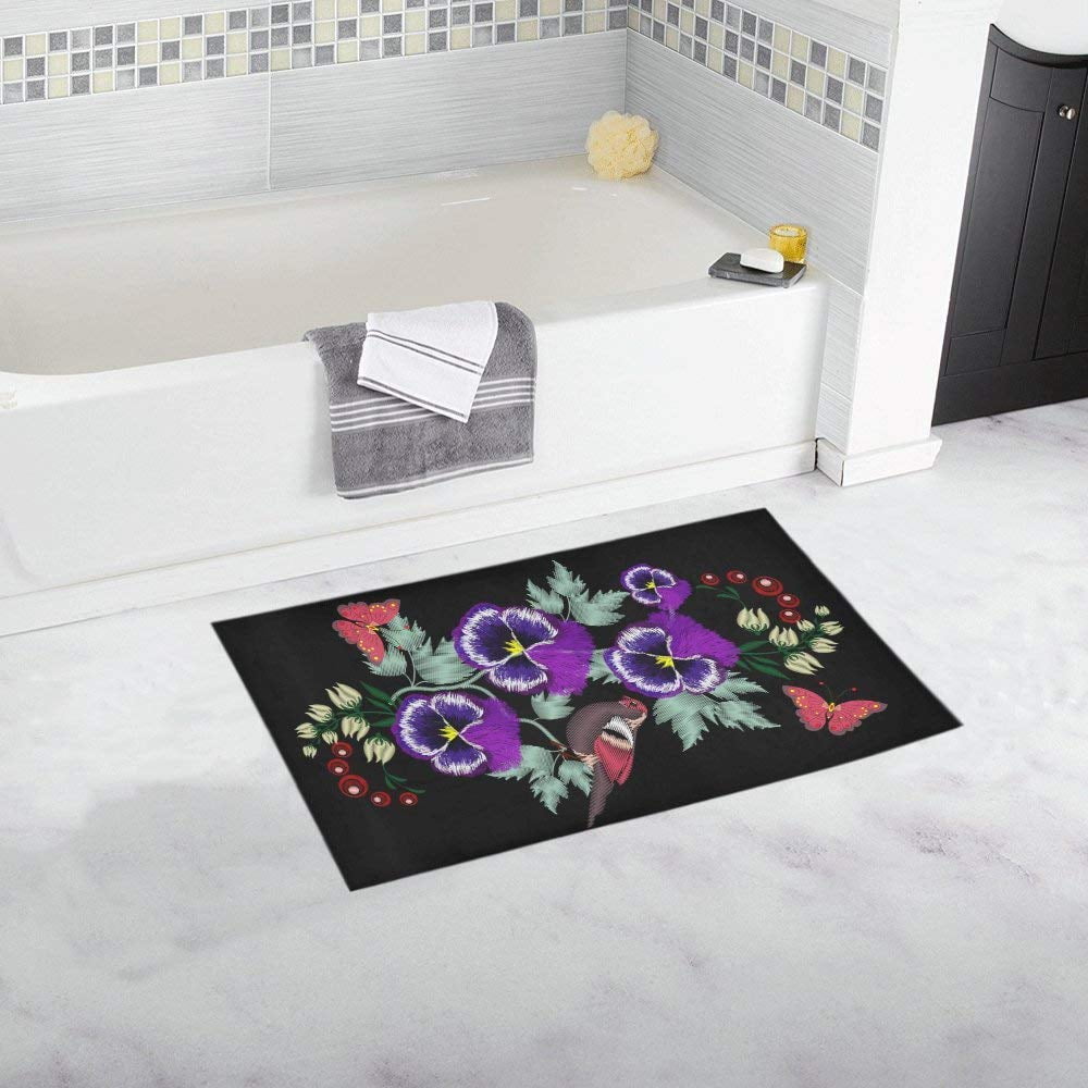 CADecor Pansies Violets Butterflies And Birds Doormat Non Slip Bathroom