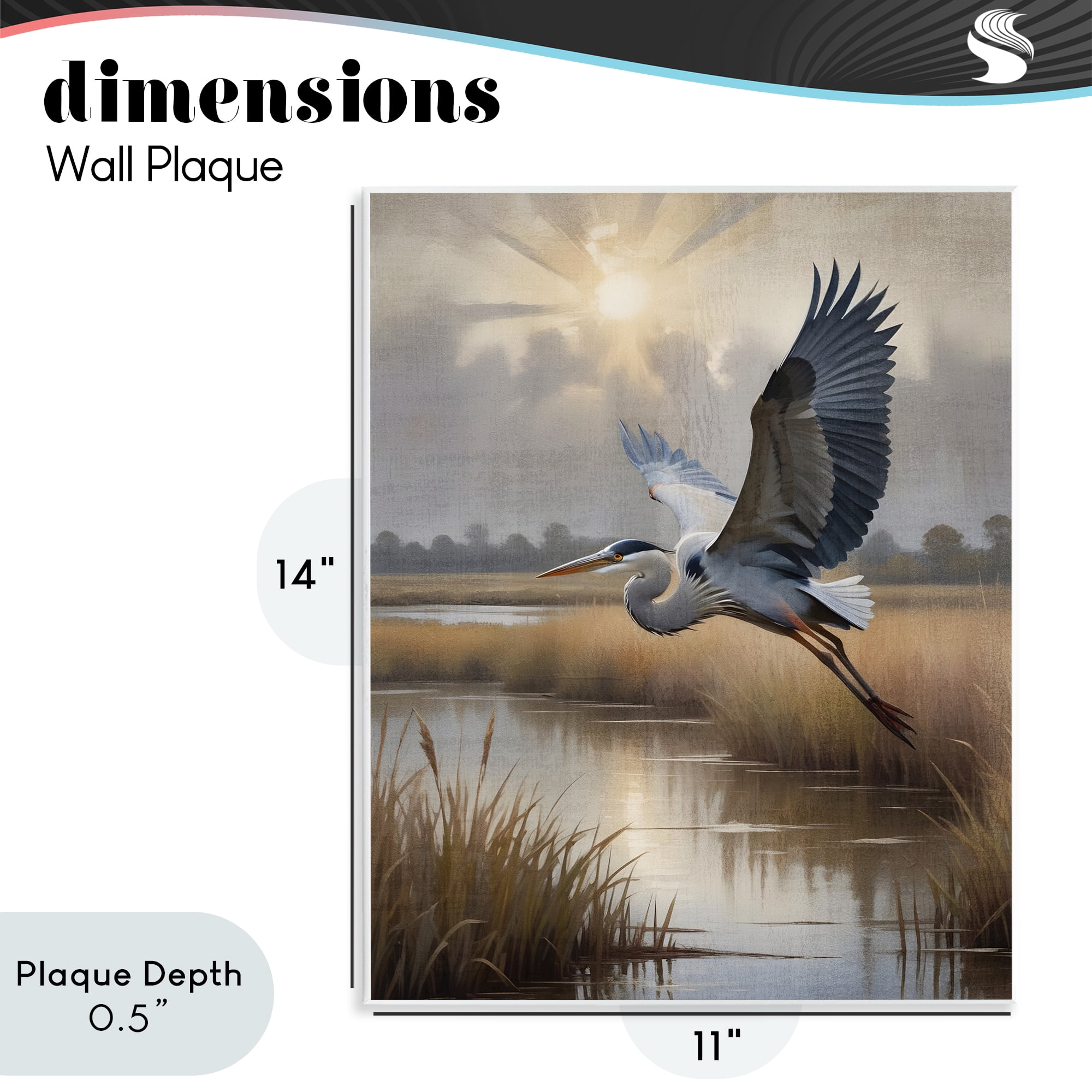 Stupell Industries Heron Flight over Wetlands Wall Plaque Art, design by Susan Arnot