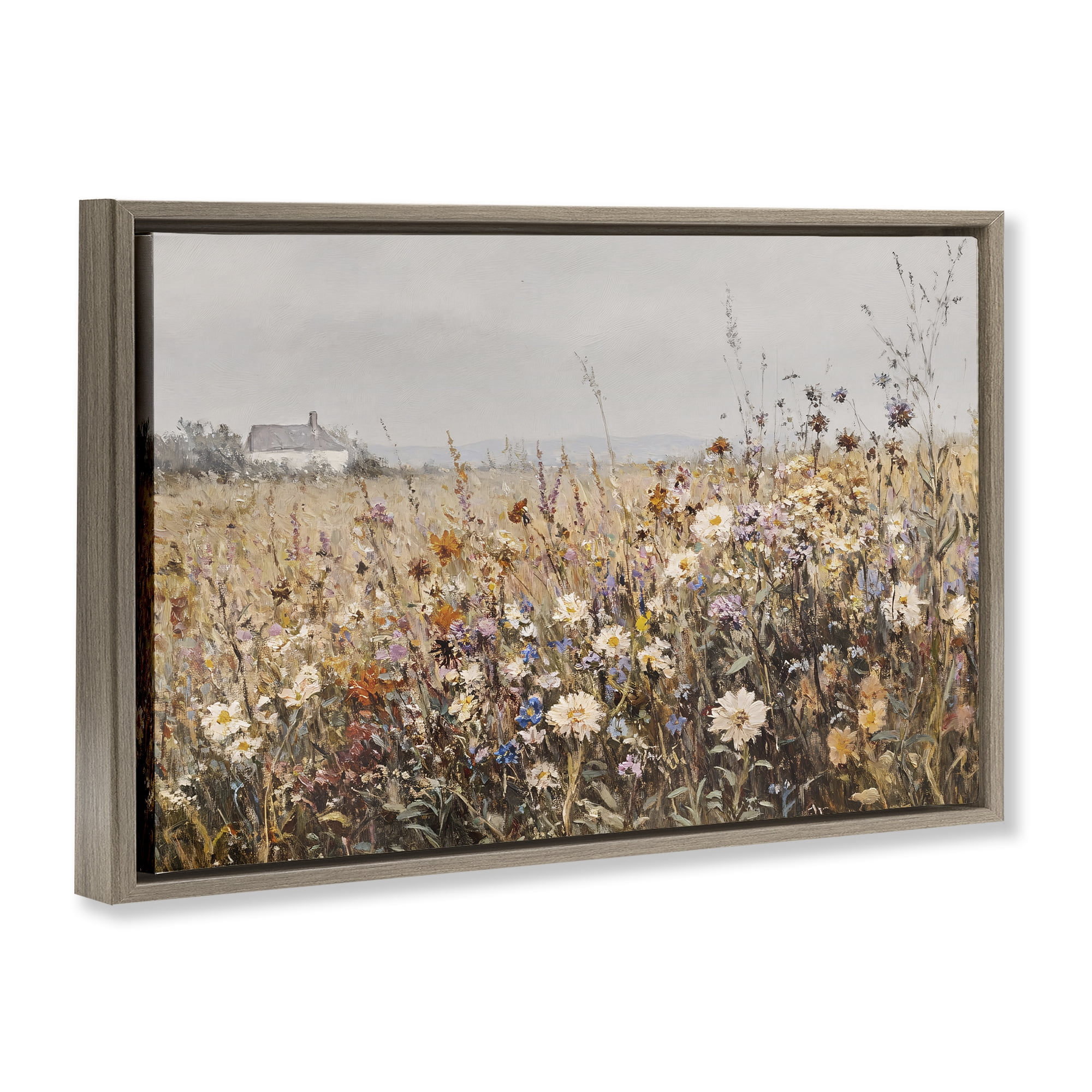 Stupell Industries Quaint Cottage Meadow Brown Framed Floater Canvas Wall Art, design by Jacky Ngan