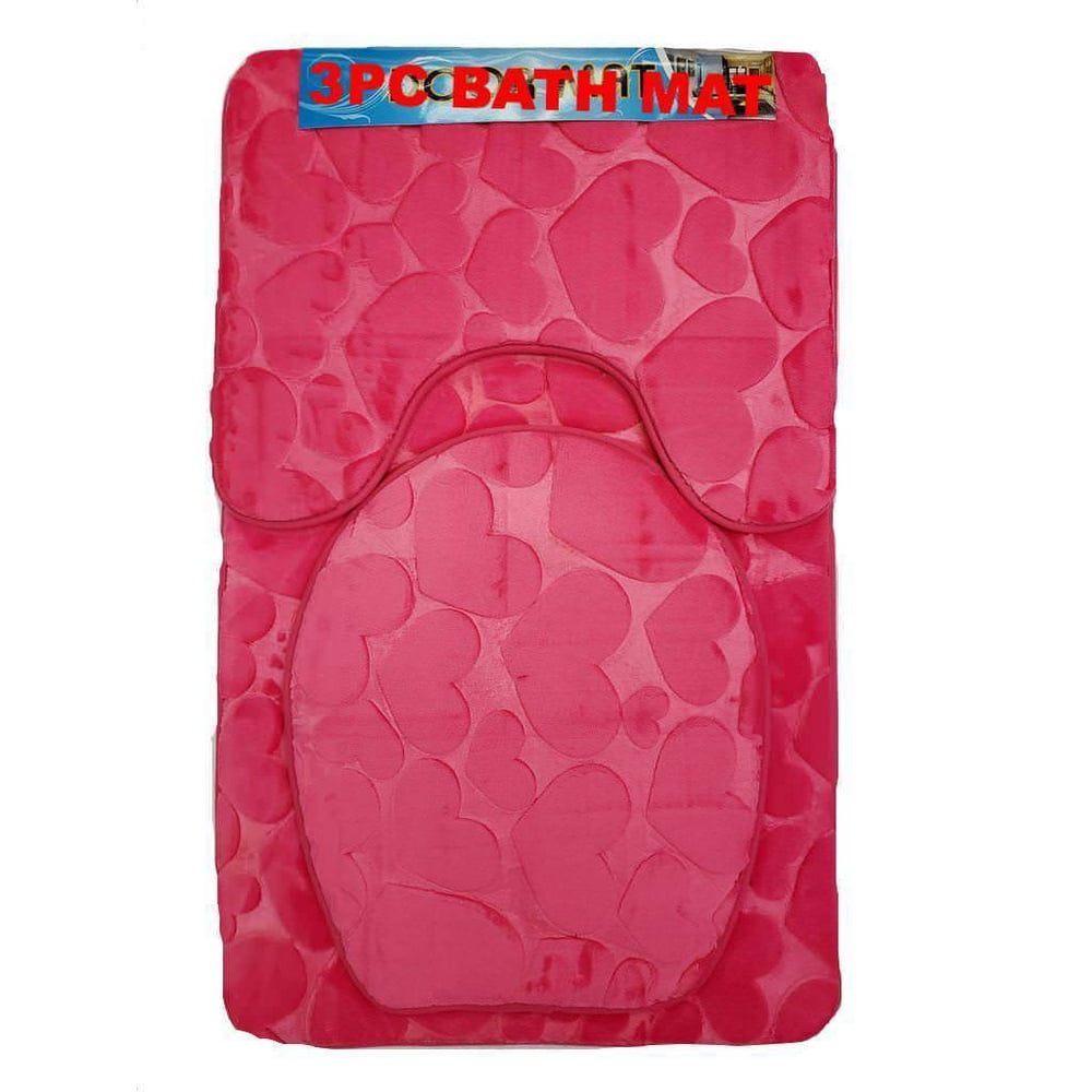 Luxury 3PC Soft Memory Foam Hot Pink Bath Set Bath Mat Toilet Cover
