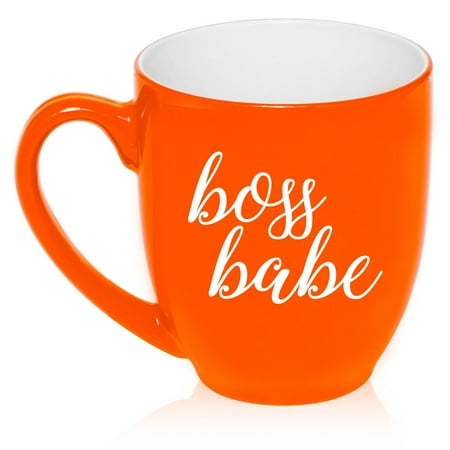

16 oz Large Bistro Mug Ceramic Coffee Tea Glass Cup Boss Babe (Orange)