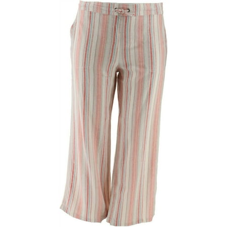 Denim & Co Linen Blend Pull-on Pants Coral Multi L NEW A352128 ...