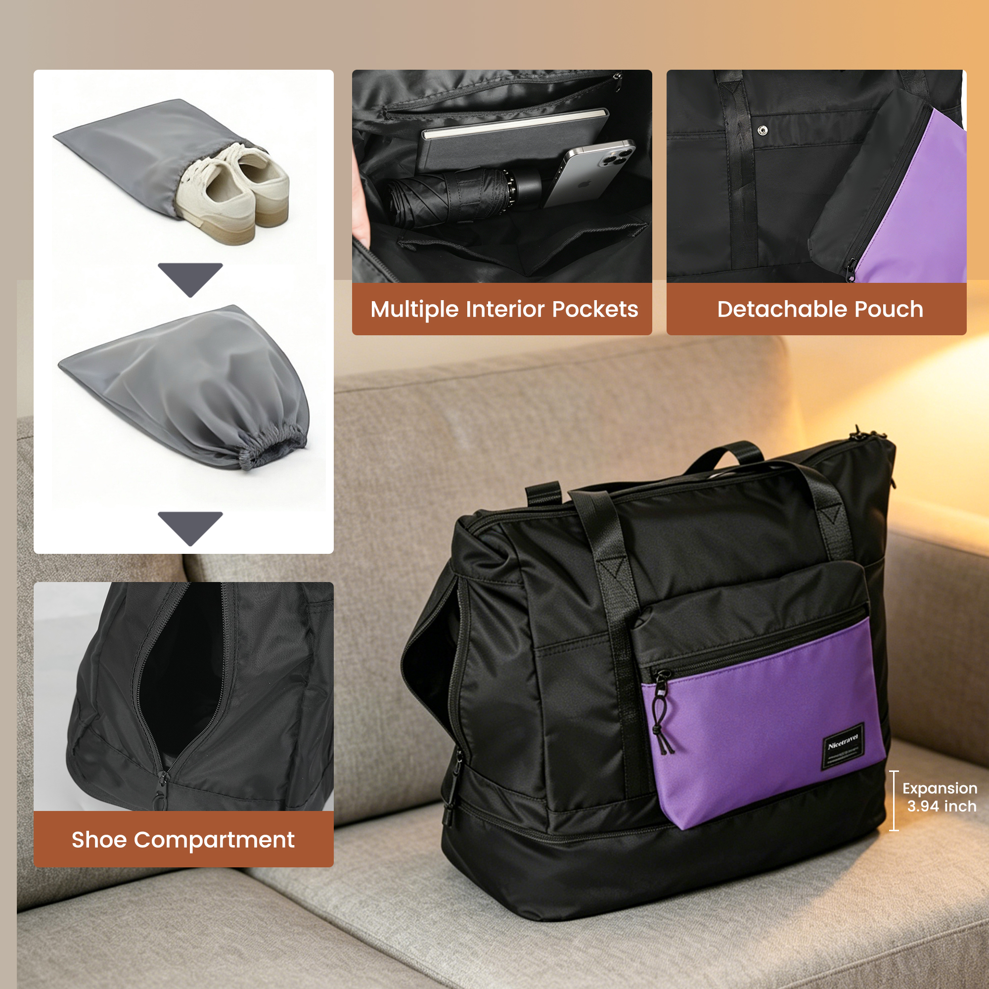 Nicetravel 8-Piece Hardside Luggage Set, Purple photo 5