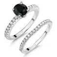 thumbnail image 2 of Gem Stone King 925 Sterling Silver Black Sapphire and White Moissanite Wedding Engagement Band Bridal Set Ring for Women (1.64 Cttw, Gemstone September Birthstone, Available in Size 5, 6, 7, 8, 9), 2 of 5