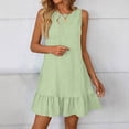 thumbnail image 4 of Miluxas Women's Exquisite Ruffle Hem Mini Dress Casual Round Neck Sleeveless Tank Dress Basic Solid Beach Vacation Outfits Green, 4 of 7