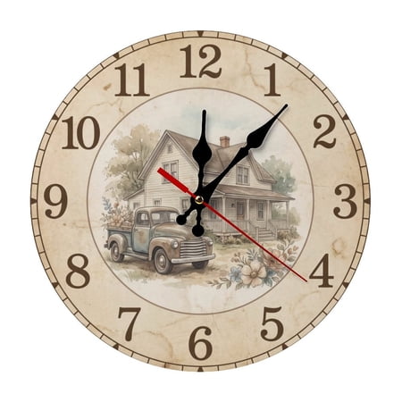 Vintage Country Homestead Cottage Durable Wooden Analog Wall Clock, Silent Sweep Clock for Living Room & Office Decor