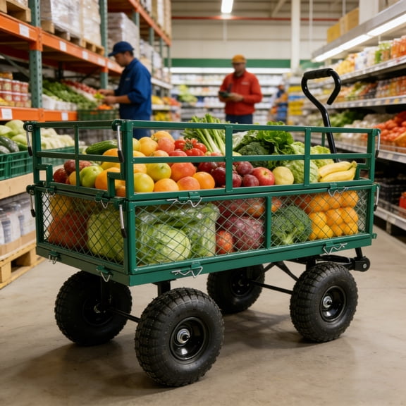 Fehomix Heavy Duty Garden Cart Utility Wagon, 600 lbs Capacity with 10" Pneumatic Tires, All-Terrain Foldable Dump Cart for Yard Work, Firewood Transport & Gardening
