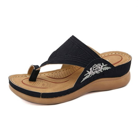 

Women Casual Slippers Soft Arched Sole Comfortable Arch Support Flip Flops Thong Sandals Beach Outdoor Indoor Use 40 Black