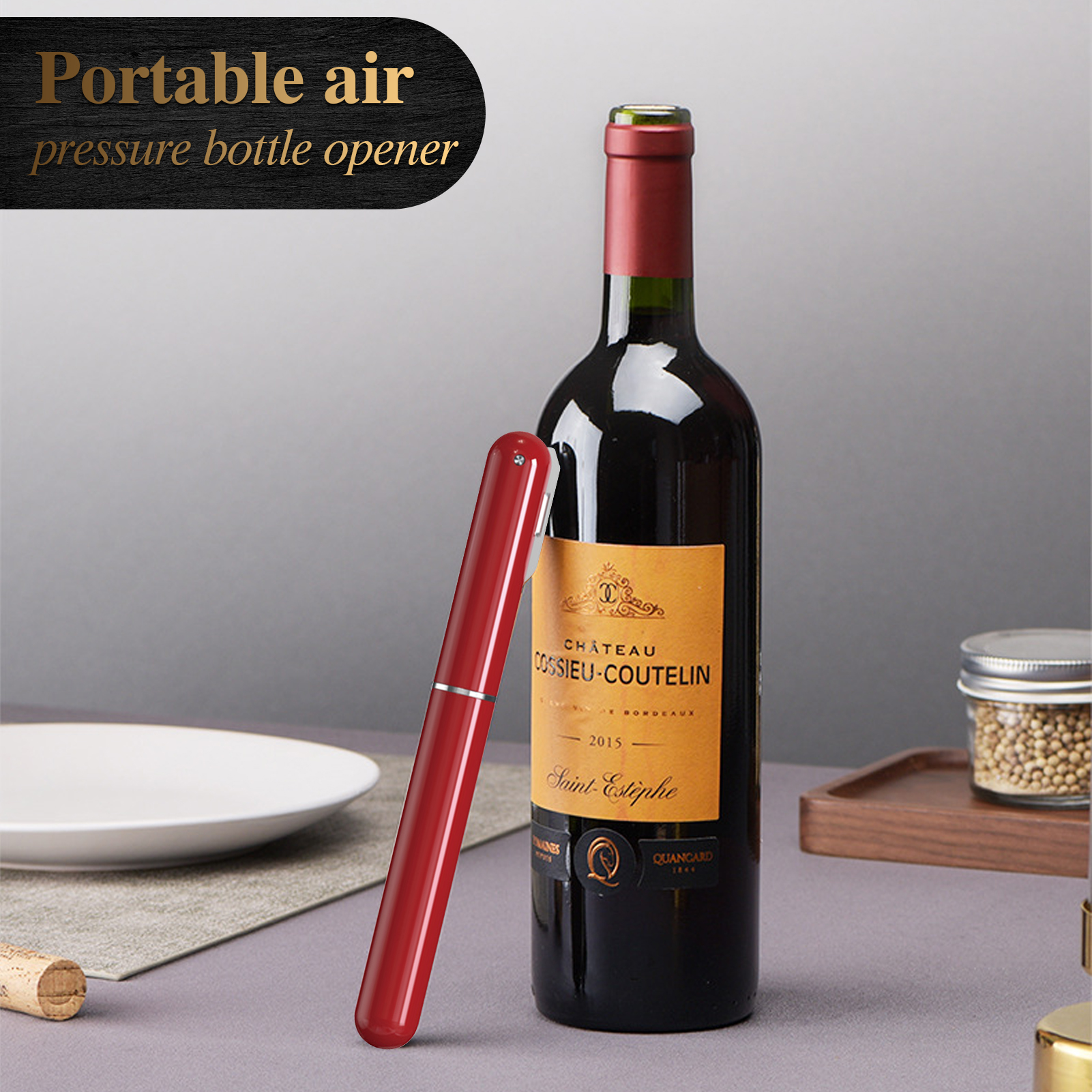 SunSunrise Air Pressure Wine Opener PenType Ergonomic Grip Stainless Steel Portable Air Pump