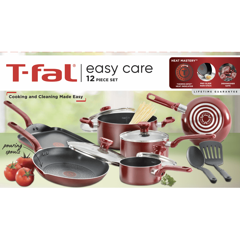 T-Fal B062SC64 Signature 12-Piece Cookware Set, Red
