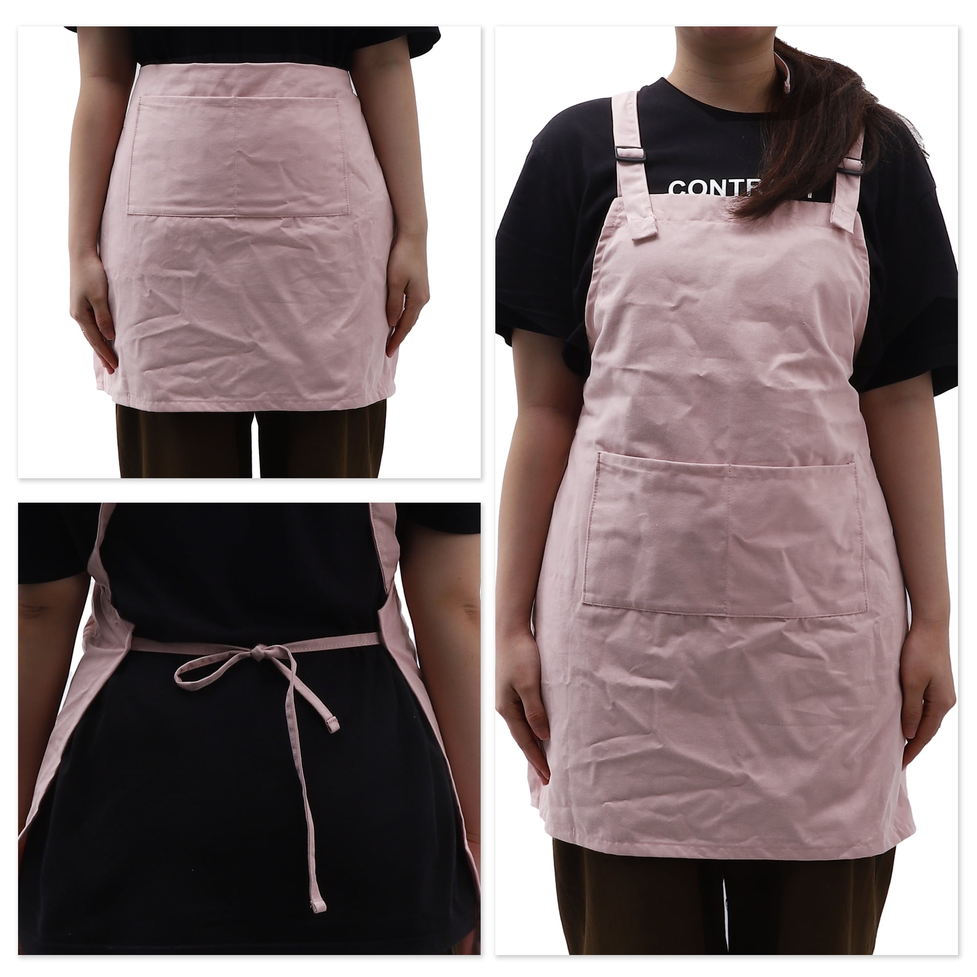 Unique Bargains Kitchen Apron with Headband Cotton Apron Pink 25.59"x25.2"