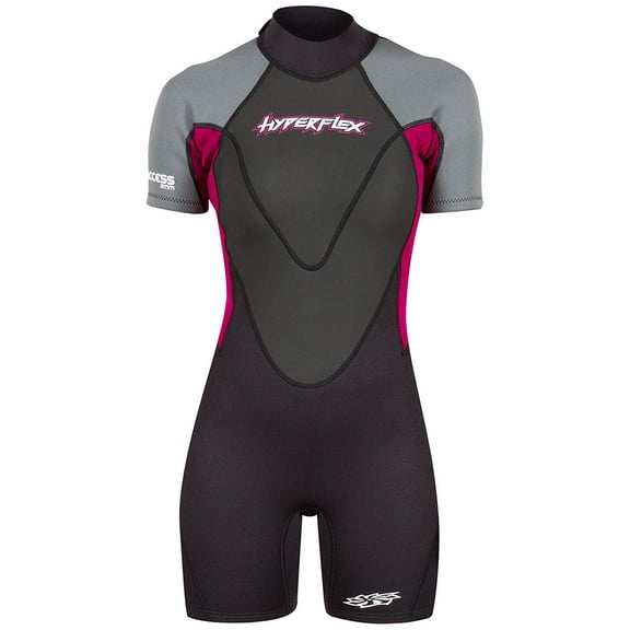 HYPERFLEX Womens Shorty Wetsuits Access 2.5mm Springsuit, Color: Black/Silver/Berry, Size: 16 (XA625WB-99-16)