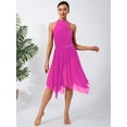 thumbnail image 4 of inlzdz Women's Lyrical Dance Dress Irregular Mesh Ruffled Skirt Hem Built-In Briefs Figure Skating Dresses Light Hot Pink L, 4 of 6
