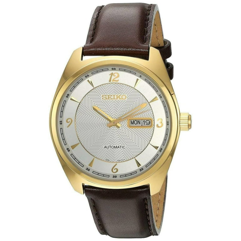 Seiko Men's Recraft Automatic Gold Tone Stainless Steel Leather Watch SNKN70