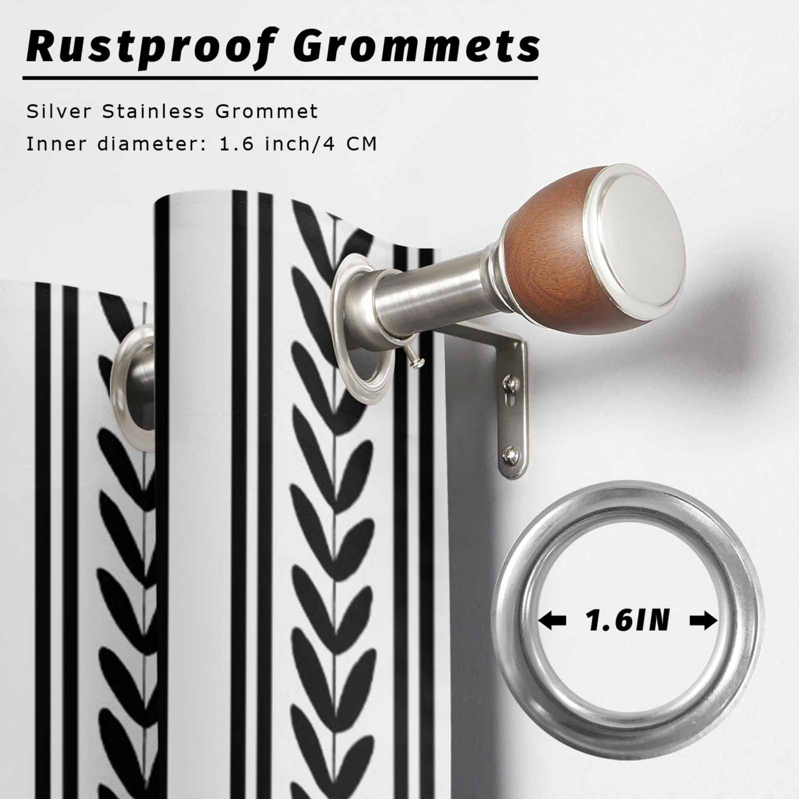 Black Leaves Striped Outdoor Curtains for Patio, Rustic Farmhouse Country Stripe Modern Sunshade Privacy Drapes Grommet Waterproof Outside Curtains for Porch/Cabana/Balcony 54"x 108", 1 Panel