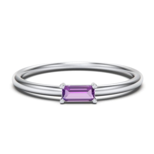 East-West Stackable Baguette Birthstone Ring - Amethyst (February)