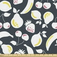 thumbnail image 1 of Fruits Fabric by the Yard, Summer Foods Apple Banana Cherry Strawberry Lemon Branches Fresh, Decorative Upholstery Fabric for Sofas and Home Accents, Dark Blue White and Yellow by Ambesonne, 1 of 5