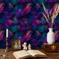 thumbnail image 2 of Floral Peel and Stick Wallpaper Vibrant Tropical Leaves Neon Purple Blue Hues Wall Mural 23.6in x 9.8ft Self Adhesive Removable Wall Paper Renter Friendly Wallpaper for Bedroom Nursery Kids, 2 of 8