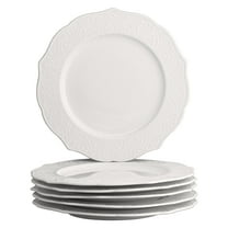 10 Strawberry Street Dahlia Porcelain 10.5" Dinner Plate, Set of 6, White