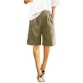 thumbnail image 4 of Tdoqot Womens Bermuda Shorts Knee length- Loose Fit Summer Cotton Linen Elastic Waist Casual Shorts with Pockets Khaki Size L, 4 of 7