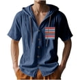 thumbnail image 1 of Camisa de Manga Corta de los Hombres con Capucha de Cárdigan Impresa con Botón con Bolsillos Top Casual para Primavera Verano, 1 of 9