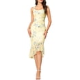 thumbnail image 2 of Summer Floral Bodycon Dress for Women's Sleeveless Square Neck Ruched Mesh Fishtail Dresses XS Yellow, 2 of 6