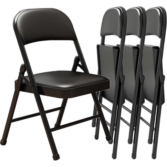 Bulk Folding Chairs with Padded Cushion, Single Black Steel Metal Frame Foldable Chair for Indoor and Outdoor, Portable Stackable Commercial Seat for Bedroom Patio Party Event