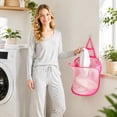 thumbnail image 4 of Hanging Laundry Basket with Hook, Breathable Mesh Hamper for Clothes Towels, Foldable Storage for Bathroom Pink 16", 4 of 6