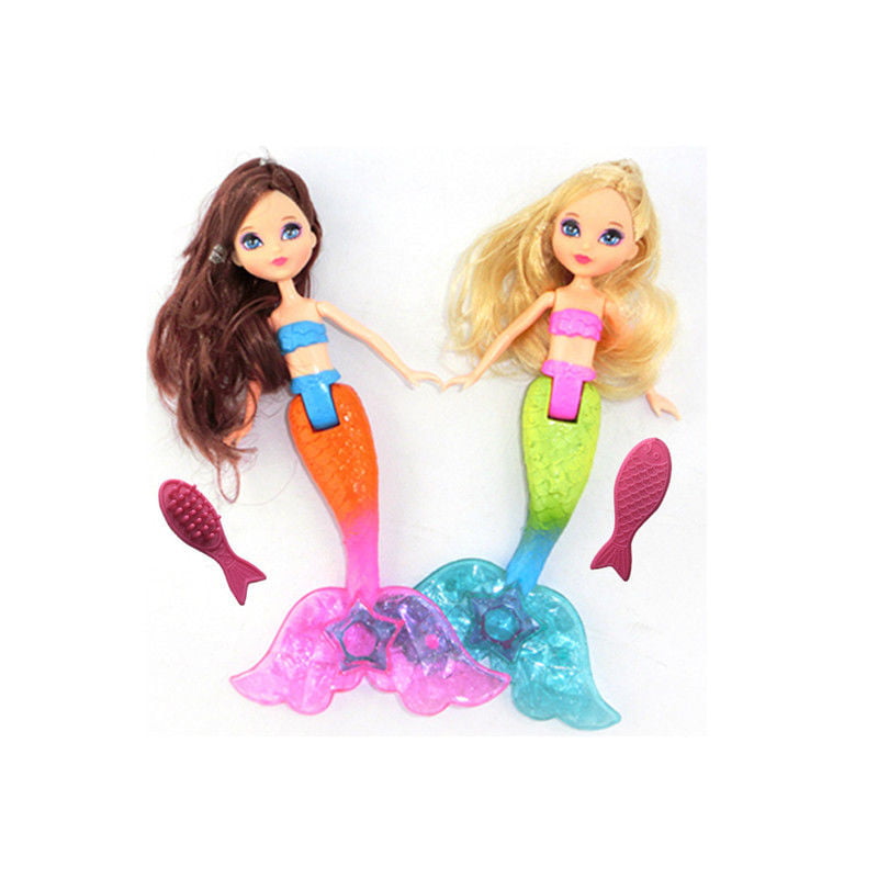 Random Color and Beach the Pool 2-Piece Mermaid Doll Toy for Girls or Cake Decoration,Swim in the Water at Bath Time