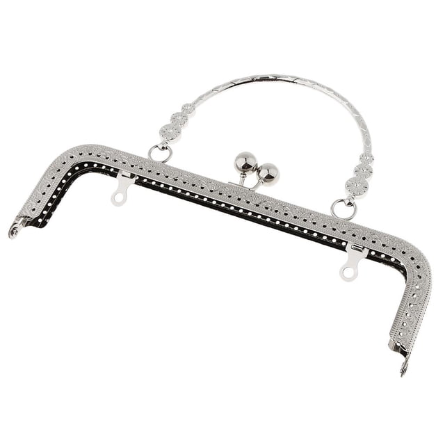 Asa de metal con cierre de beso y diseño de flores en relieve estilo antiguo para bolsos DIY. Plata