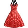 thumbnail image 3 of IBTOM CASTLE Women Vintage 50's 60's Rockabilly Audrey Hepburn Tea Dress Halter Polka Dot Wedding Cocktail 1950s Party Swing Short Gown S Red, 3 of 8