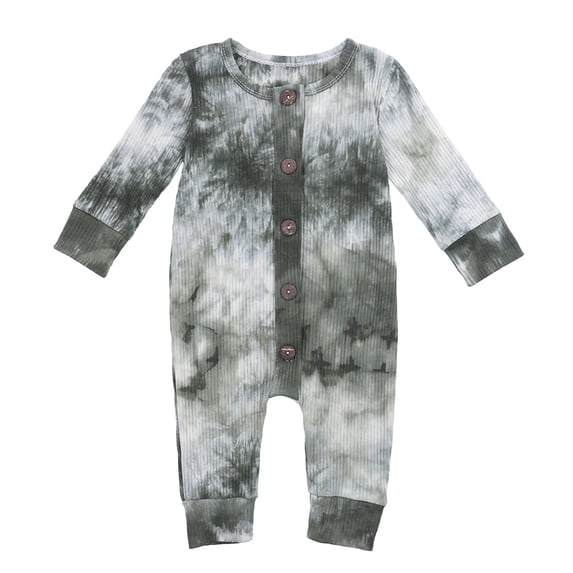 Qiylii Baby Tie Dyeing Romper, Long Sleeve Round Neck Button-Down Bodysuit