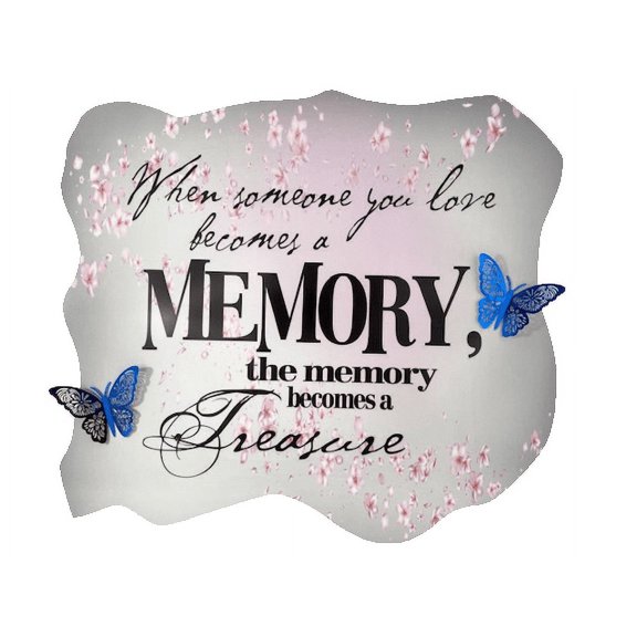 3D Bedroom Wall Decal Sticker For Unisex Custom Designs With 3D Butterfly Memorial Quote With 3D Shiny Butterflies - Memory Becomes A Treasure Easily Applied And Removable - Size: 20 In X 20 In