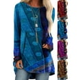 thumbnail image 3 of DYMADE Women's Round Neck Long Sleeve Ethnic Printed Flowy Tunics Top, 3 of 4