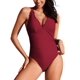 thumbnail image 1 of Traje de baño de una pieza AI'MAGE con cuello en V profundo y ribete festoneado, color rojo vino, 1 of 6